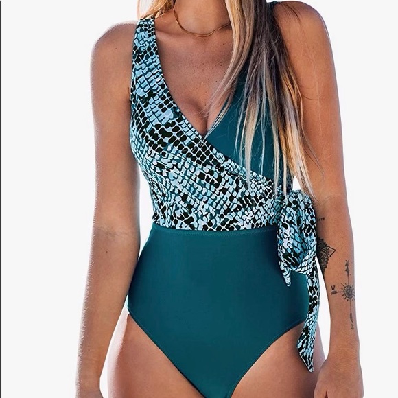 CUPSHE Women's One Piece Swimsuit Wrap Color Block Tie Side Bathing Suit Size XL - Picture 6 of 10